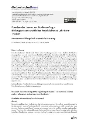 Forschendes Lernen am Studienanfang – Bildungswissenschaftliches Projektlabor zu Lehr-Lern-Themen. Interessenentwicklung durch studentische Forschung