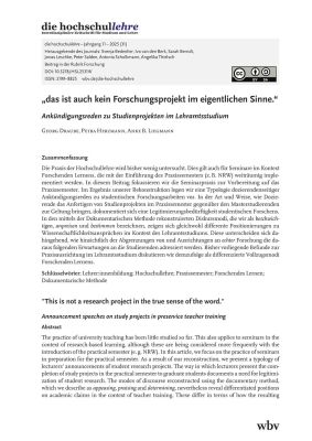 „das ist auch kein Forschungsprojekt im eigentlichen Sinne.“ Ankündigungsreden zu Studienprojekten im Lehramtsstudium
