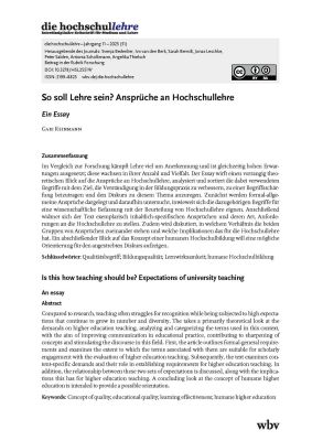 So soll Lehre sein? Ansprüche an Hochschullehre. Ein Essay