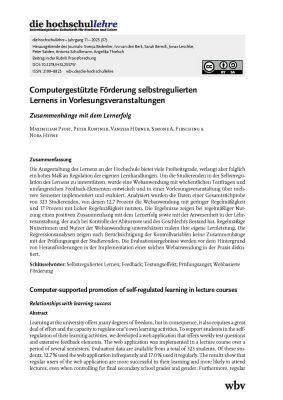 Computergestützte Förderung selbstregulierten Lernens in Vorlesungsveranstaltungen: Zusammenhänge mit dem Lernerfolg