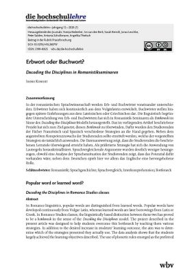 Erbwort oder Buchwort? Decoding the Disciplines in Romanistikseminaren