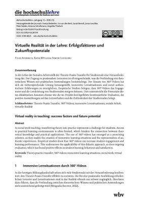 Virtuelle Realität in der Lehre: Erfolgsfaktoren und Zukunftspotenziale