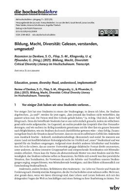 Bildung, Macht, Diversität: Gelesen, verstanden, umgesetzt? Rezension zu Dankwa, S. O., Filep, S.-M., Klingovsky, U. & Pfruender, G. (Hrsg.) (2021). Bildung, Macht, Diversität: Critical Diversity Literacy im Hochschulraum. Transcript.