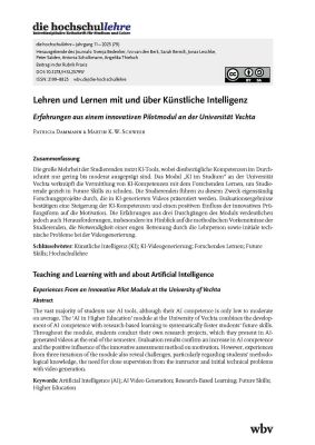 Lehren und Lernen mit und über Künstliche Intelligenz. Erfahrungen aus einem innovativen Pilotmodul an der Universität Vechta