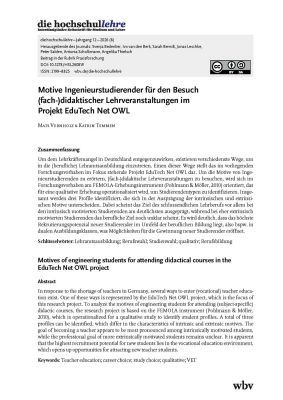 Motive Ingenieurstudierender für den Besuch (fach-)didaktischer Lehrveranstaltungen im Projekt EduTech Net OWL