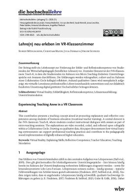 Lehre(n) neu erleben im VR-Klassenzimmer