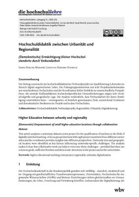 Hochschuldidaktik zwischen Urbanität und Regionalität. (Demokratische) Ermächtigung kleiner Hochschulstandorte durch Verbundarbeit