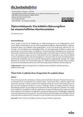 Diplomarbeitspools: Eine kollektive Betreuungsform bei wissenschaftlichen Abschlussarbeiten