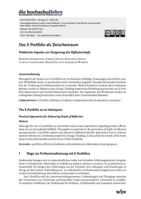 Das E-Portfolio als Zwischenraum. Praktische Impulse zur Steigerung der Reflexionstiefe