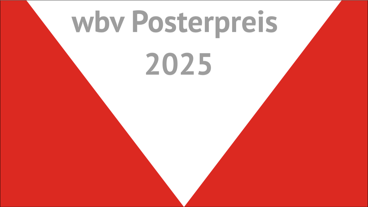 ein weißes Dreieck auf einer roten Fläche. In dem Dreieck steht der Text: wbv Posterpreis 2025